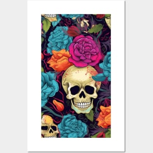 Floral skulls Posters and Art